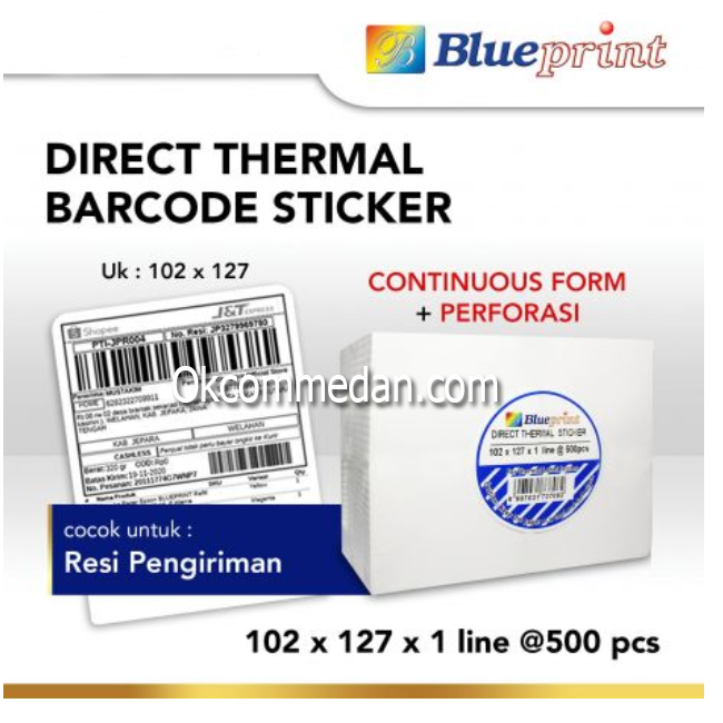Label Sticker Direct Thermal Barcode Blueprint 102 x 127mm Perforasi