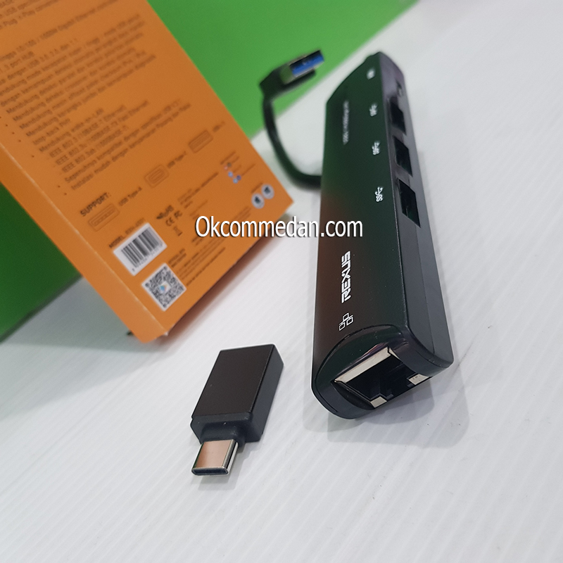 Rexus H345 Konverter USB Tipe-C ke Gigabit Lan dan 3 Port USB 3,1 Hub