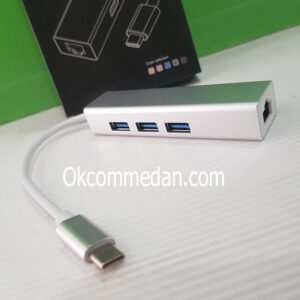 Jual Converter USB-C ke 3 Port USB 3,0 Hub dan Ethernet Lan