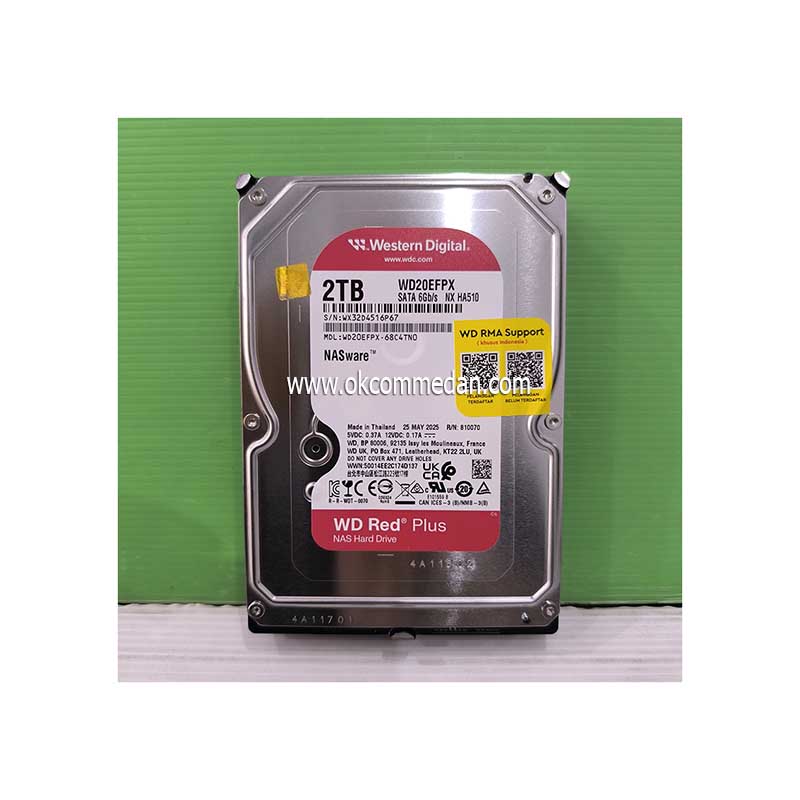 WD Red Plus Harddisk NAS 2 TB Ukuran 3,5 inchi Bergaransi